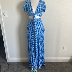 Blue Patterned Women Skirt Set